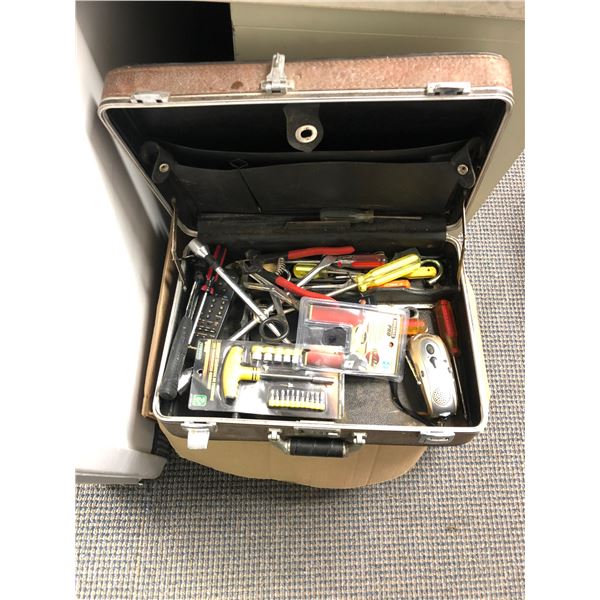 Suitcase & box of misc. tools - screw drivers etc.