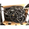 Image 2 : Box of LED 48ft string lights & black tote w/ rope & drill