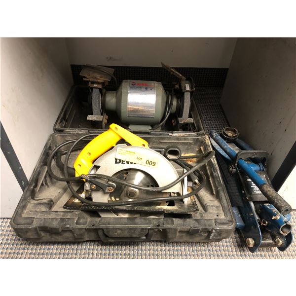 DeWalt circular saw w/ bench grinder & 2 ton trolley jack