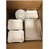 Image 1 : Group of misc. items - box of soap dishes, pot lights, plates and plastic toilet seats