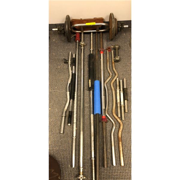 Group of barbells/ curl bars and over 70lb weight