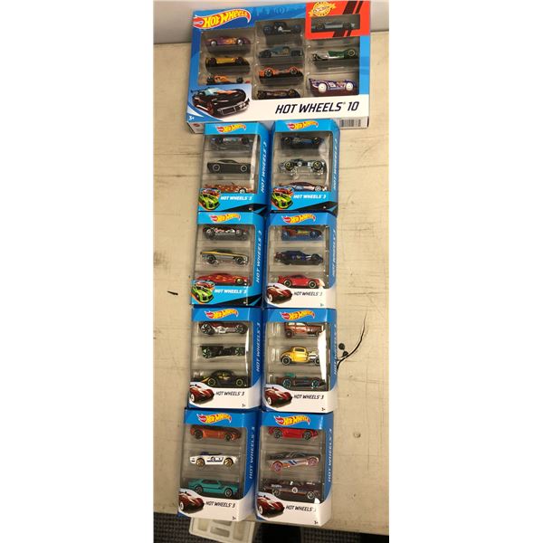 Eight Hot Wheels 3 car packs + One 10 pieces Hot Wheels car pack