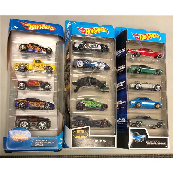 Three Hot Wheels 5 car packs - Gift Pack/ Batman & Fast & Furious