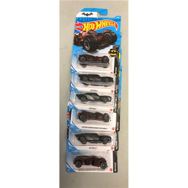 Six Batman Hot Wheels die-cast bat mobiles