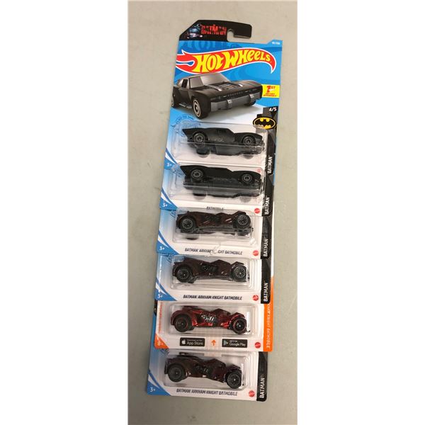 Six Batman Hot Wheels die-cast bat mobiles