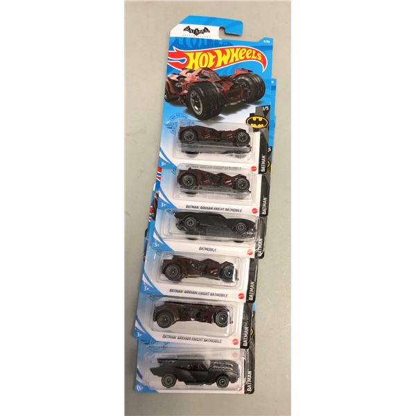 Six Batman Hot Wheels die-cast bat mobiles