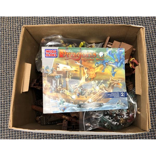 Box filled w/ assorted toys + Mega Bloks Dragons Ship in original box