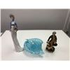 Image 1 : Murano art glass bowl w/ 2 ceramic decorative figurines
