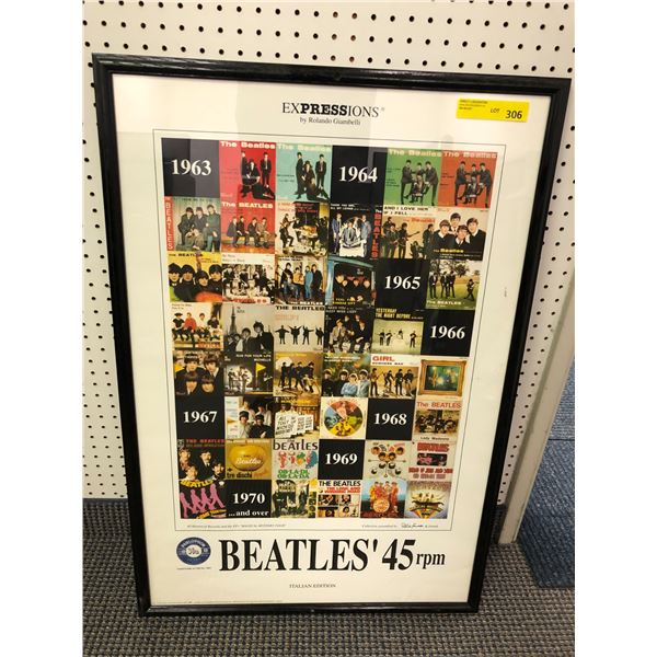 Framed Beatles "45 RPM Print" (Italian Edition Approx. 26x38")