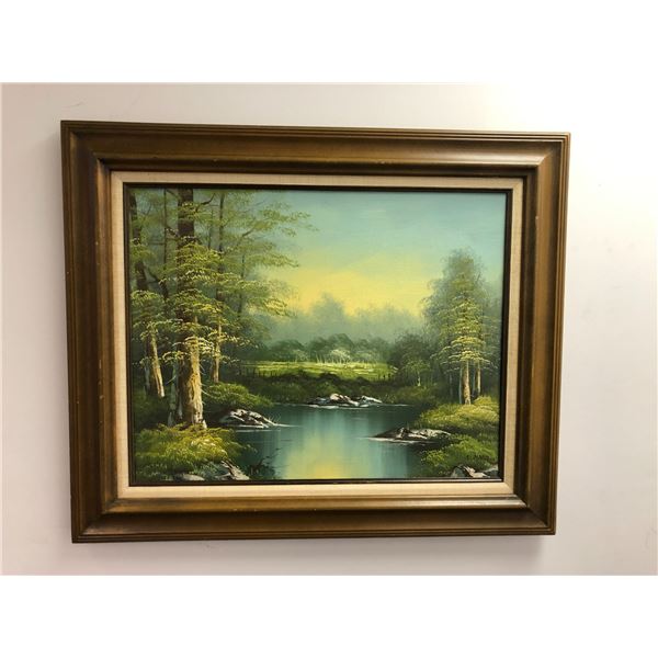 Framed Original Oil Painting Signed By Artist L. Mari (Bob Ross Style Approx. 36x30")