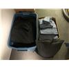 Image 1 : Box Filled w/ Hospital Drapes/ Tote Filled w/Black Table cloths & 2 Bags of Event Display Advertisme