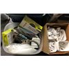 Image 3 : Large lot of Misc. Items - Extension Cord/Projectors/Steamer/Vintage Iron/24" Camel Bungee Cords/Clo