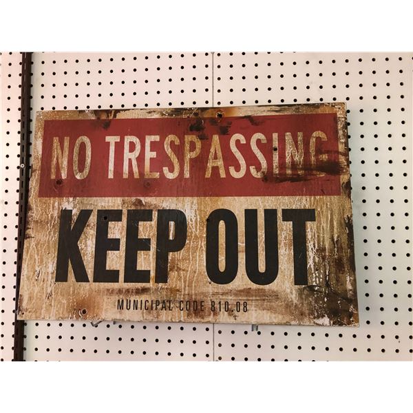 Group of 4 No Trespassing Keep Out signs & one Warning High Voltage sign (approx. 24 x 16" each)