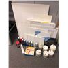 Image 1 : Group of artist's supplies - blank canvases/ assorted color paints/ acrylic gloss gel bottles etc.