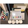 Image 2 : Group of artist's supplies - blank canvases/ assorted color paints/ acrylic gloss gel bottles etc.