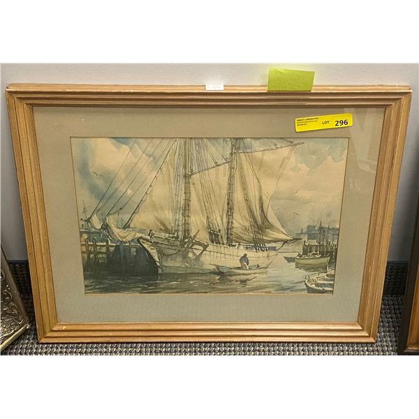 Original watercolor Twin mast ship Gordon Grant Gloucester 27 x 22 in