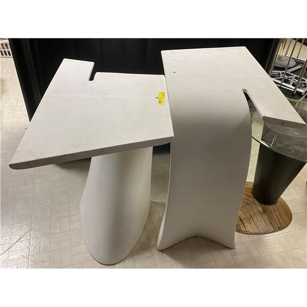 Two plastic tables T shaped height 38in x width 20in