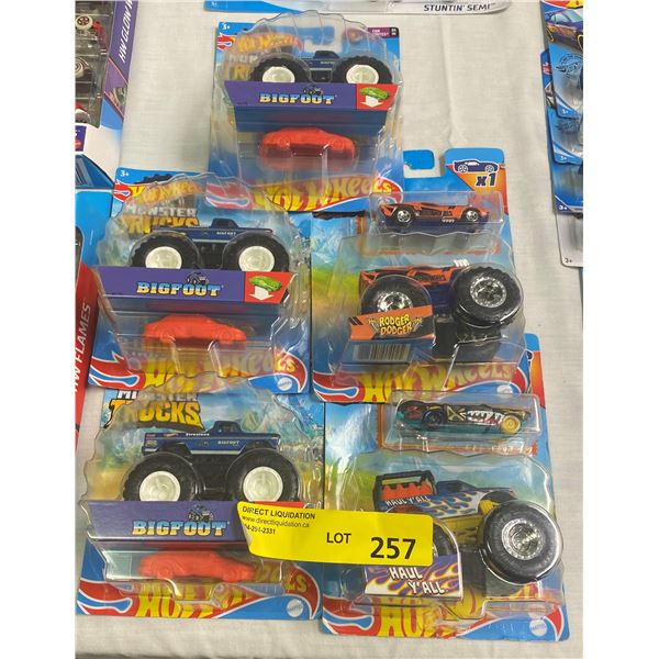 Group of 5 Hot Wheels die-cast monster trucks & cars