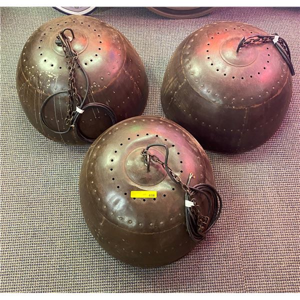 Group of 3 movie-set metal round riveted light fixtures - approx. 29in in diameter x 16in deep