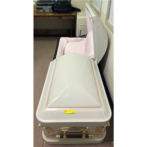 Fibre glass coffin from movie set - approx. 84in x 29in W x 21in H