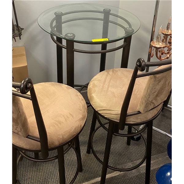 Group of 2 revolving bar chairs & round glass table - table (approx. 30in diameter & 41in H)