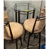 Image 1 : Group of 2 revolving bar chairs & round glass table - table (approx. 30in diameter & 41in H)
