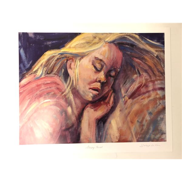 Group of 2 original limited edition painting prints signed by artists - "Sleepy Head" #293/395 & "Co