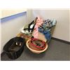 Image 1 : Group of wicker baskets/ 2 boxes of set dec clothing & sheets
