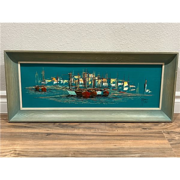 "Abstract Boats" by Georges Genele: Acrylic on canvas 1961. Hand-signed by artist.