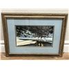 Image 1 : Landscape river scene in snow print in frame, R Heichberger