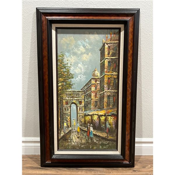 City Street Painting in Frame, 31x19" Framed