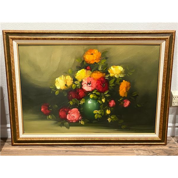Flowers in green vase, 42" x 30.5" in Gold Frame