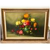 Image 1 : Flowers in green vase, 42" x 30.5" in Gold Frame