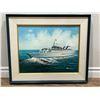 Image 1 : Skyward Ship in Sea Painting in Frame, Peter Han, 27x22" framed