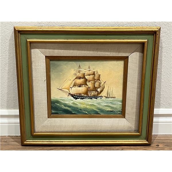 Sailing Ship in Sea Art, J. James, 18x16", Two Sailing Ships