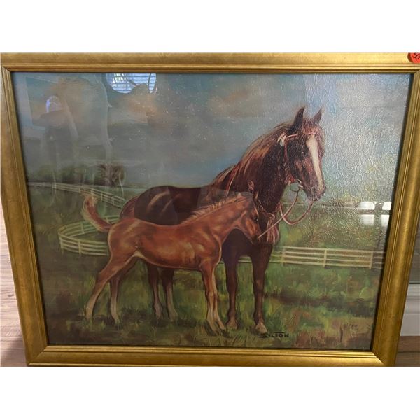 Horses in field, by Silton: Print, in Frame, 23x19" Framed