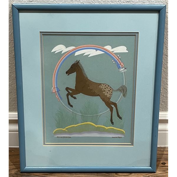 Contemporary Horse in light blue frame, Harrison Begay, Haskay Yahne Yah