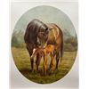 Image 1 : Mother and Child Horses in Field Scene, Oval Shape; by Fred Stone: Limted Lithograph (456/950).