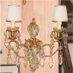 Pair of Bronze and crystal wall sconces #2307257