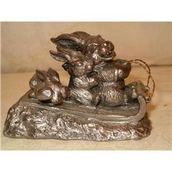 Pewter Ricker rabbits on toboggan rare  #2317769