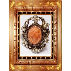 14kt rose gold coral Cameo Victorian pearl RING#2318347