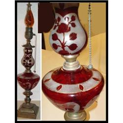 Antique cranberry glass tall pull chain lamp #2318353