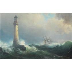 Eddystone lighthouse and ship by Vilhelm Melbye#2325306