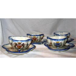 FRENCH CUPS SAUCERS 8 PIECES  ARMORIAL,NEVERS #2337942