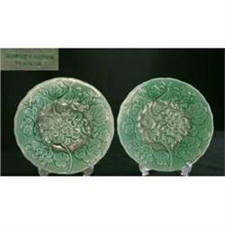 Pair of Green Majolica Cabinet Plates. (c1862) #2337959