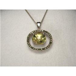 14K WG Gold Green Diamond Lemon Quartz Pendant #2338175