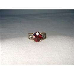 Estate 14K YG Gold Blue Diamond Garnet Ring #2338179