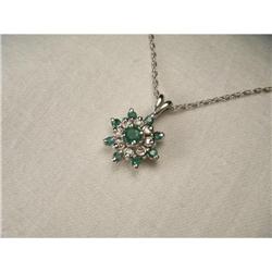 14K WG Diamond Emerald Floral Necklace Pendant #2338180