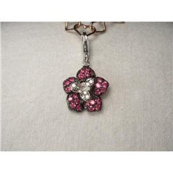 14K White Gold Diamond Pink Sapphire Rose Charm#2338199