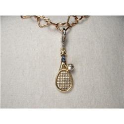 14K YG Sapphire Diamond Tennis Racquet Charm #2338201